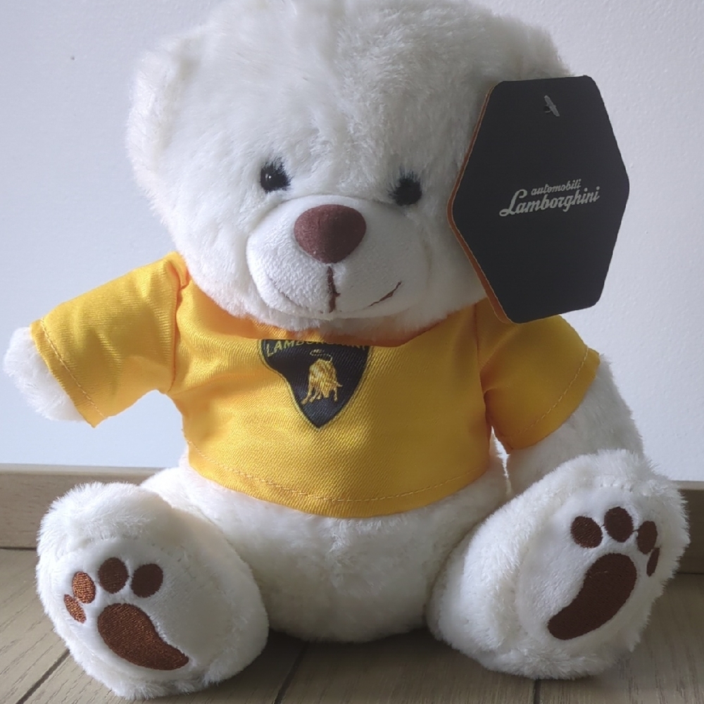 Lamborghini White Bear Stuffed Toy with Yellow T Shirt NWT